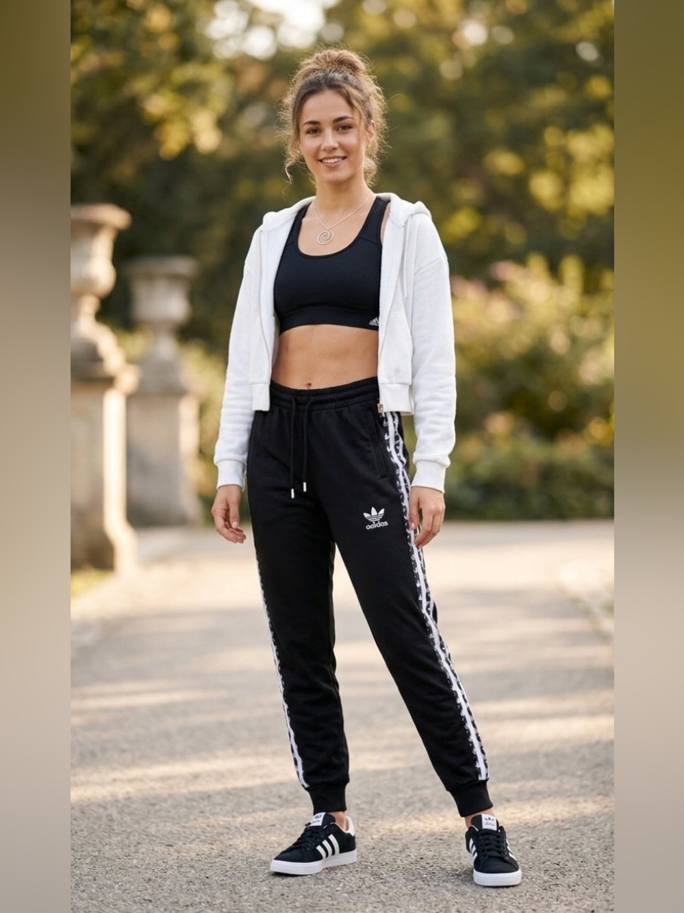 Adidas Originals Black Monogram Repeat Logo Stripe Track Pants Joggers Small Y2K